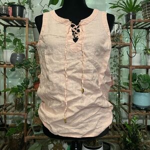 Ellen Tracy Lace-Up Pink Sleeveless Top Small